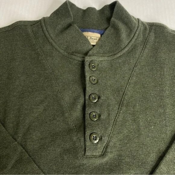 L.L. Bean Henley Sweater Shirt Green 100% Cotton - Picture 1 of 3